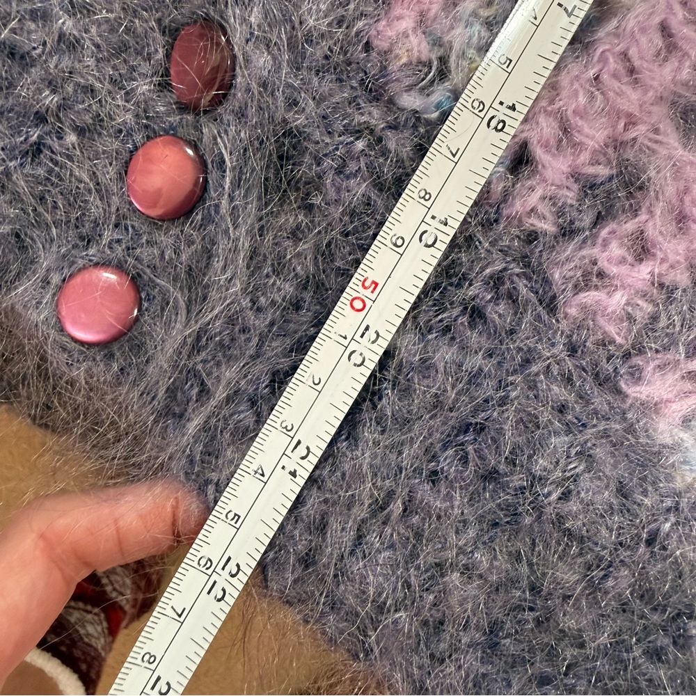 Mohair wool grandmacore Lavender Grey Crochet Ireland Cardigan Sweater - Picture 12 of 16